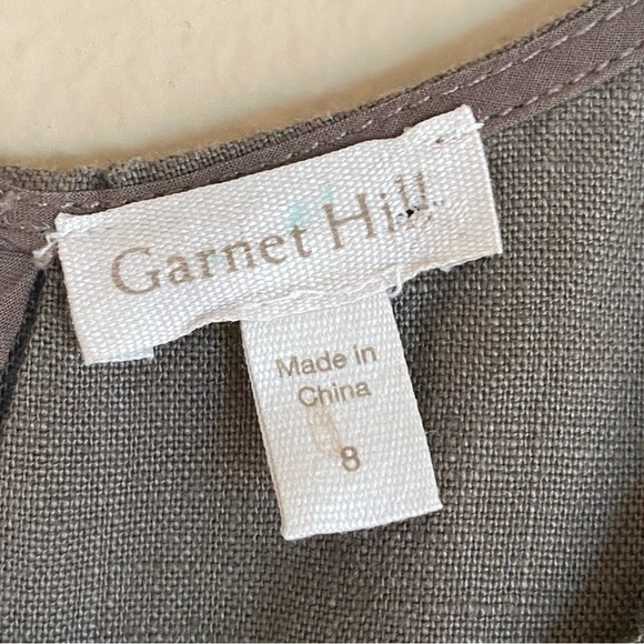 garnet hill 100% Linen Fringe-Hem A-Line Dress Pockets Boho Lagenlook Coastal 8 - Picture 4 of 10